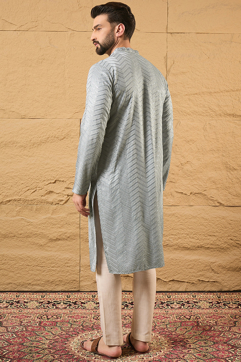 Grey Viscose Rayon Solid Embroidered Straight Kurta with Trouser MKSET1106