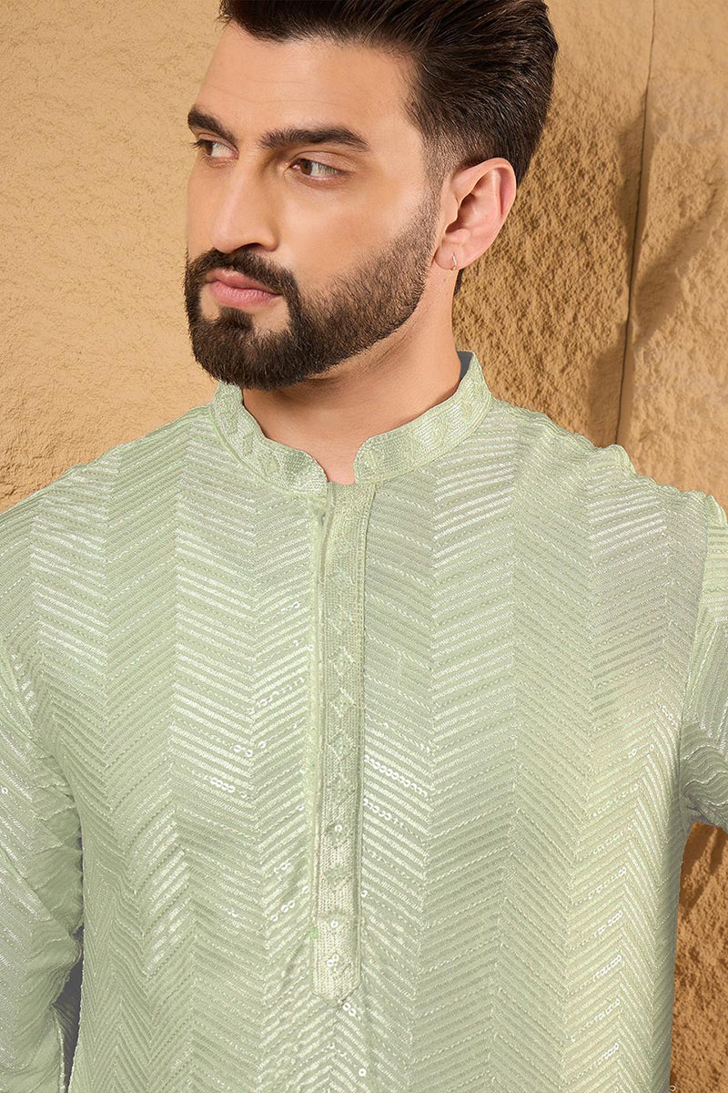 Green Viscose Rayon Solid Embroidered Straight Kurta with Trousers MKSET1109