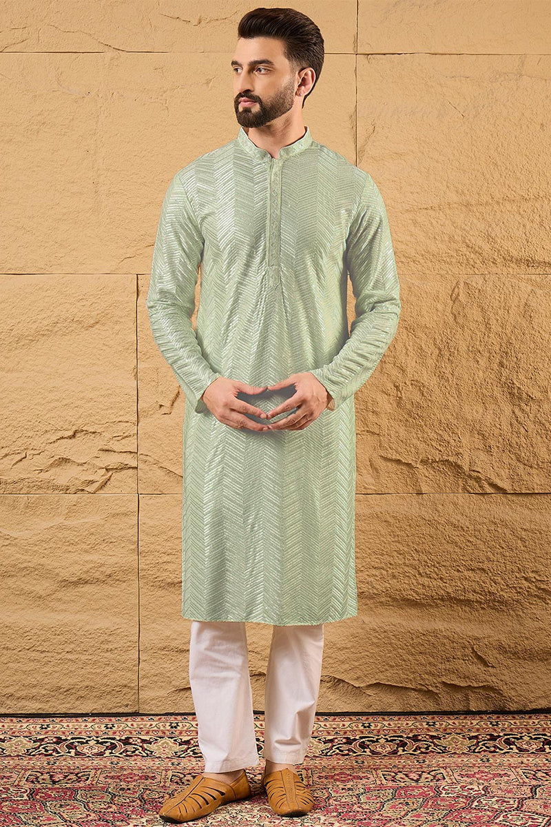 Green Viscose Rayon Solid Embroidered Straight Kurta with Trousers MKSET1109