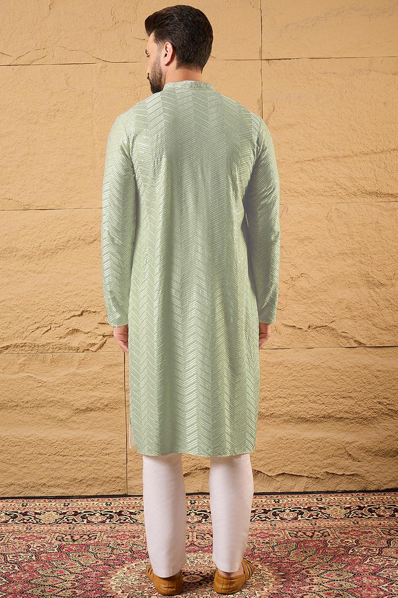 Green Viscose Rayon Solid Embroidered Straight Kurta with Trousers MKSET1109