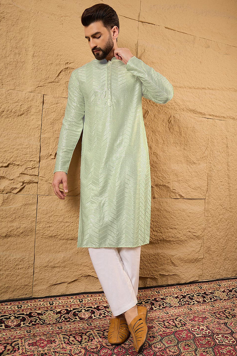 Green Viscose Rayon Solid Embroidered Straight Kurta with Trousers