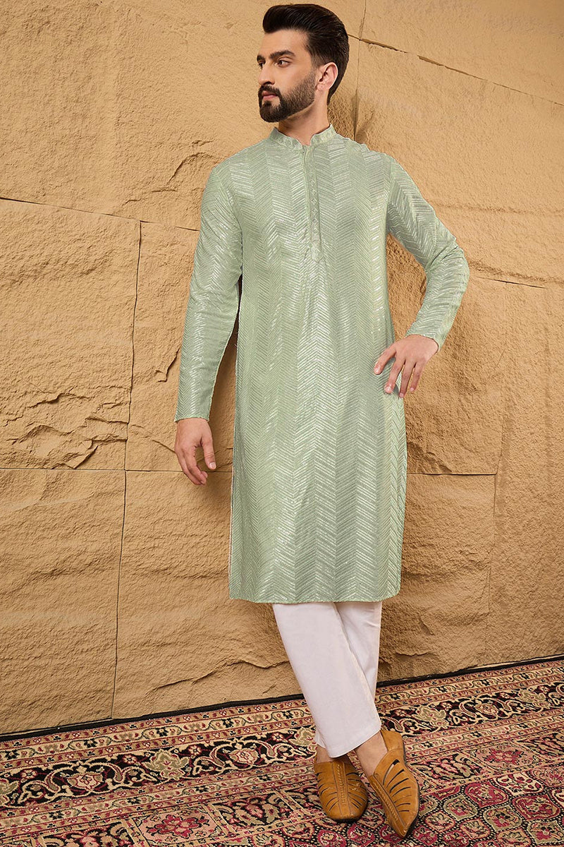 Green Viscose Rayon Solid Embroidered Straight Kurta with Trousers