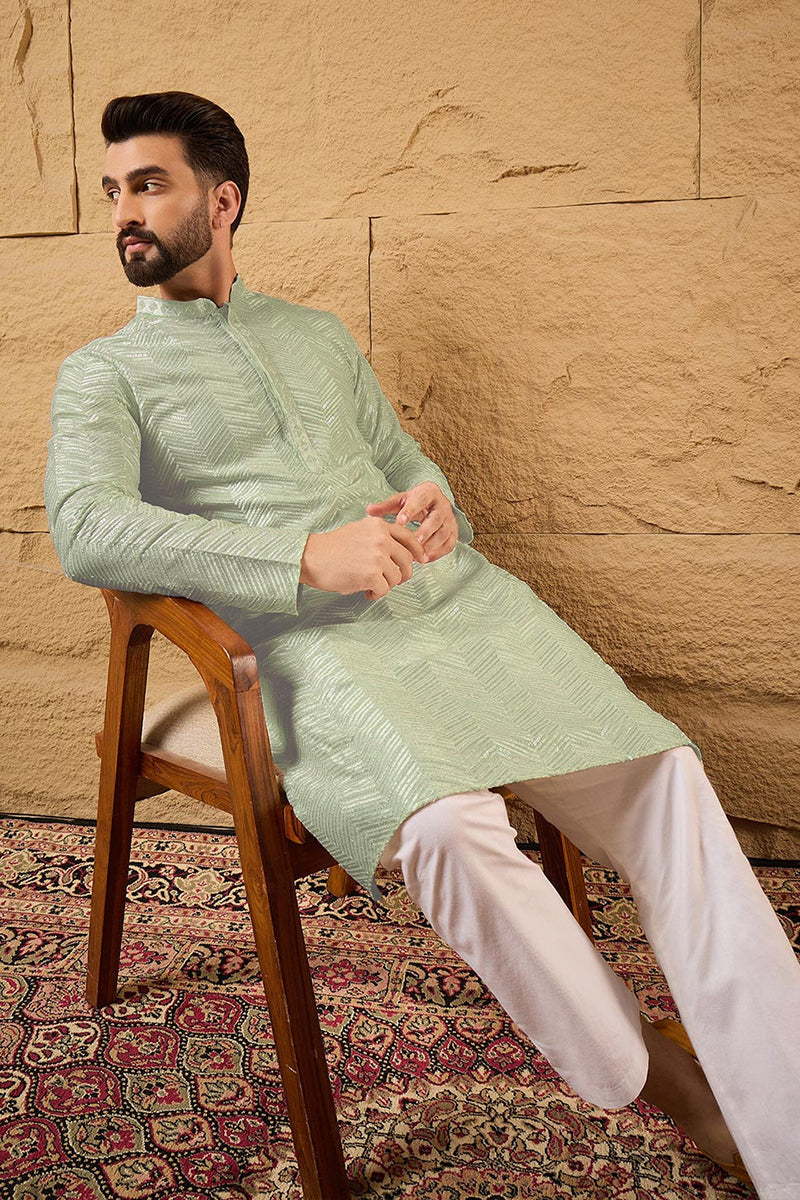 Green Viscose Rayon Solid Embroidered Straight Kurta with Trousers
