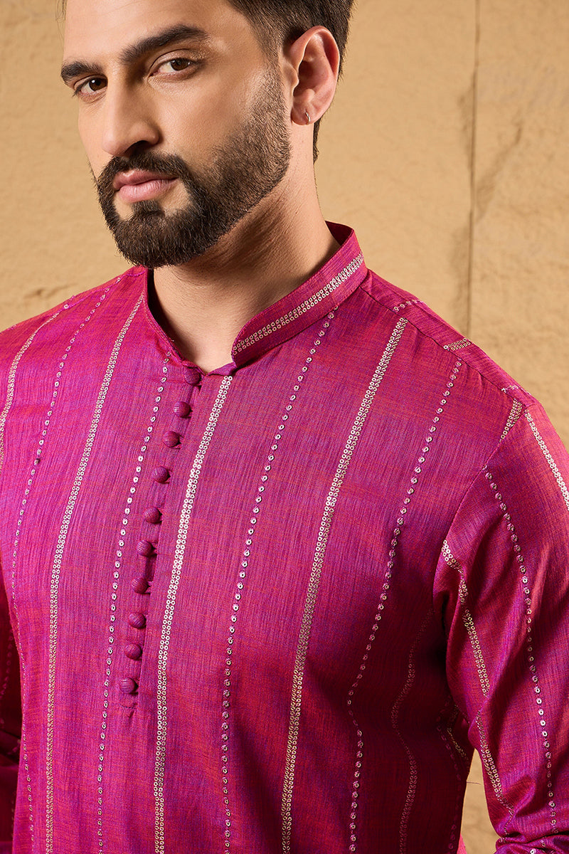 Pink Pure Cotton Solid Embroidered Straight Kurta with Trousers MKSET1120