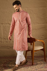 pink viscose rayon solid embroidered straight kurta with trousers