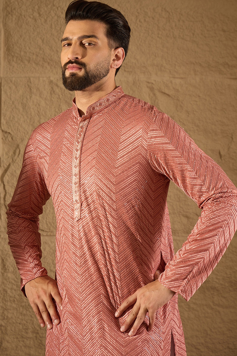pink viscose rayon solid embroidered straight kurta with trousers