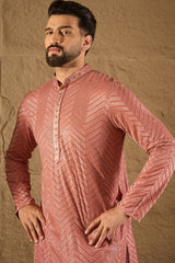 pink viscose rayon solid embroidered straight kurta with trousers