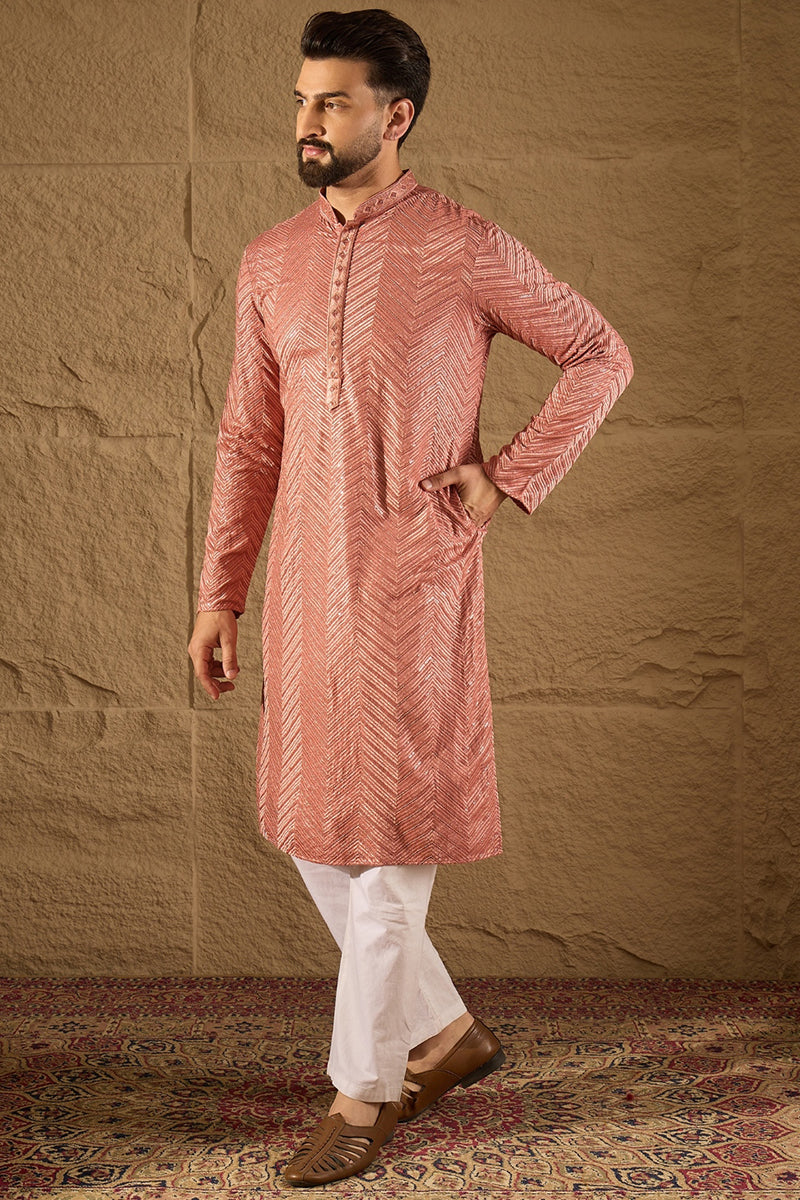 pink viscose rayon solid embroidered straight kurta with trousers