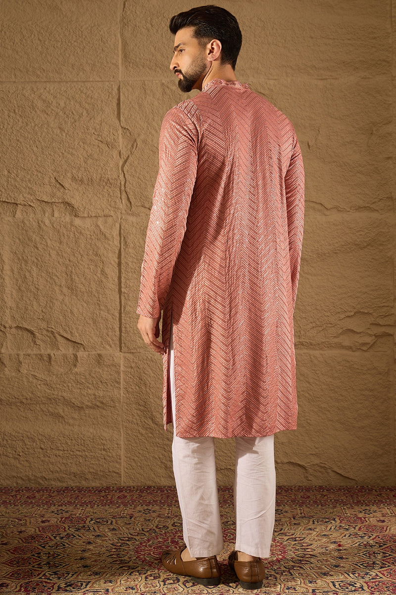 pink viscose rayon solid embroidered straight kurta with trousers