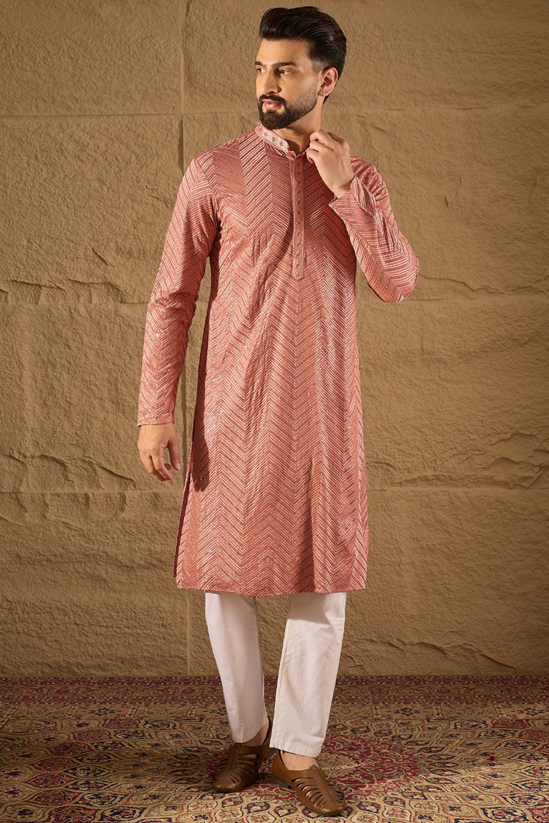 pink viscose rayon solid embroidered straight kurta with trousers