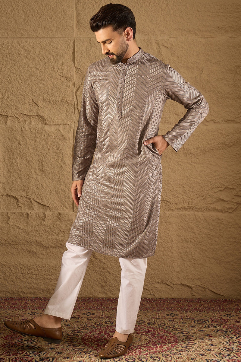 grey viscose rayon solid embroidered straight kurta with trousers
