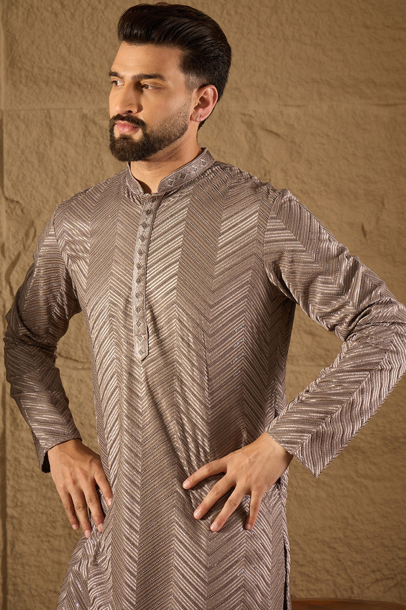 grey viscose rayon solid embroidered straight kurta with trousers