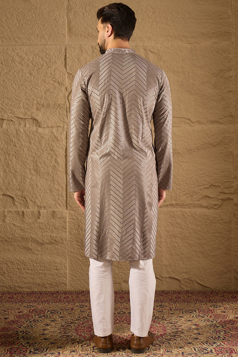 grey viscose rayon solid embroidered straight kurta with trousers