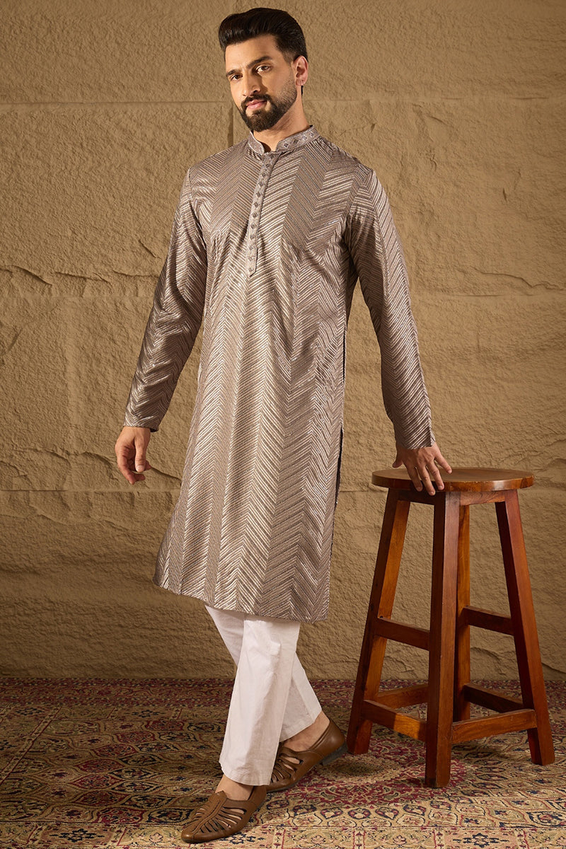 grey viscose rayon solid embroidered straight kurta with trousers