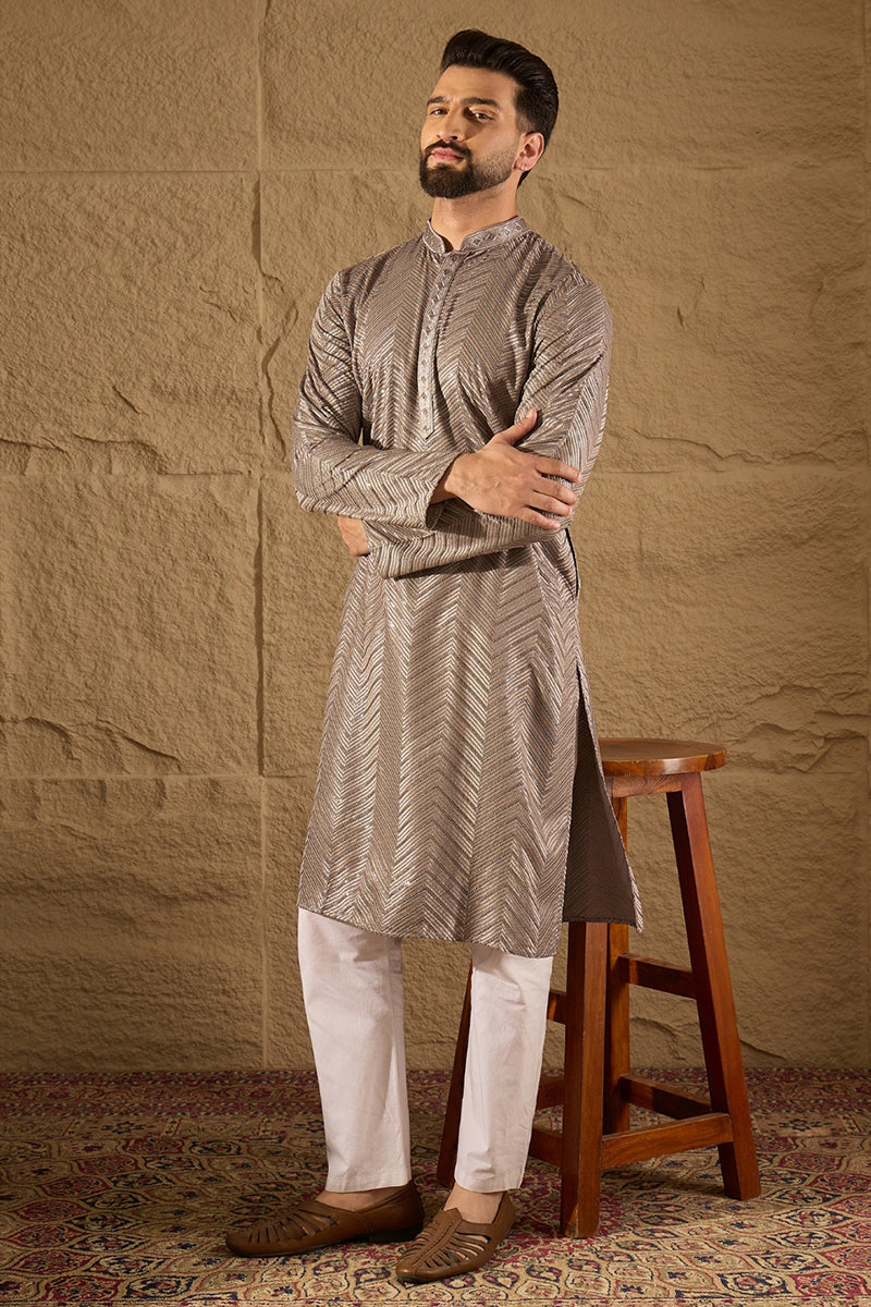 grey viscose rayon solid embroidered straight kurta with trousers