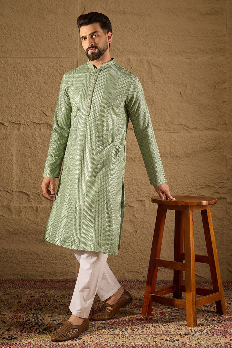 Green Viscose Rayon Solid Embroidered Straight Kurta with Trouser MKSET1203
