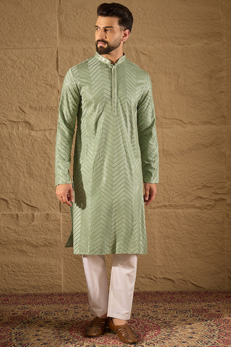 Green Viscose Rayon Solid Embroidered Straight Kurta with Trouser MKSET1203