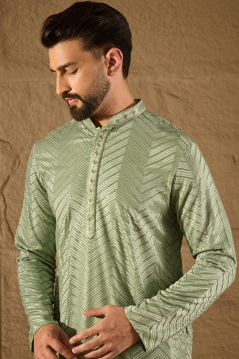 Green Viscose Rayon Solid Embroidered Straight Kurta with Trouser MKSET1203