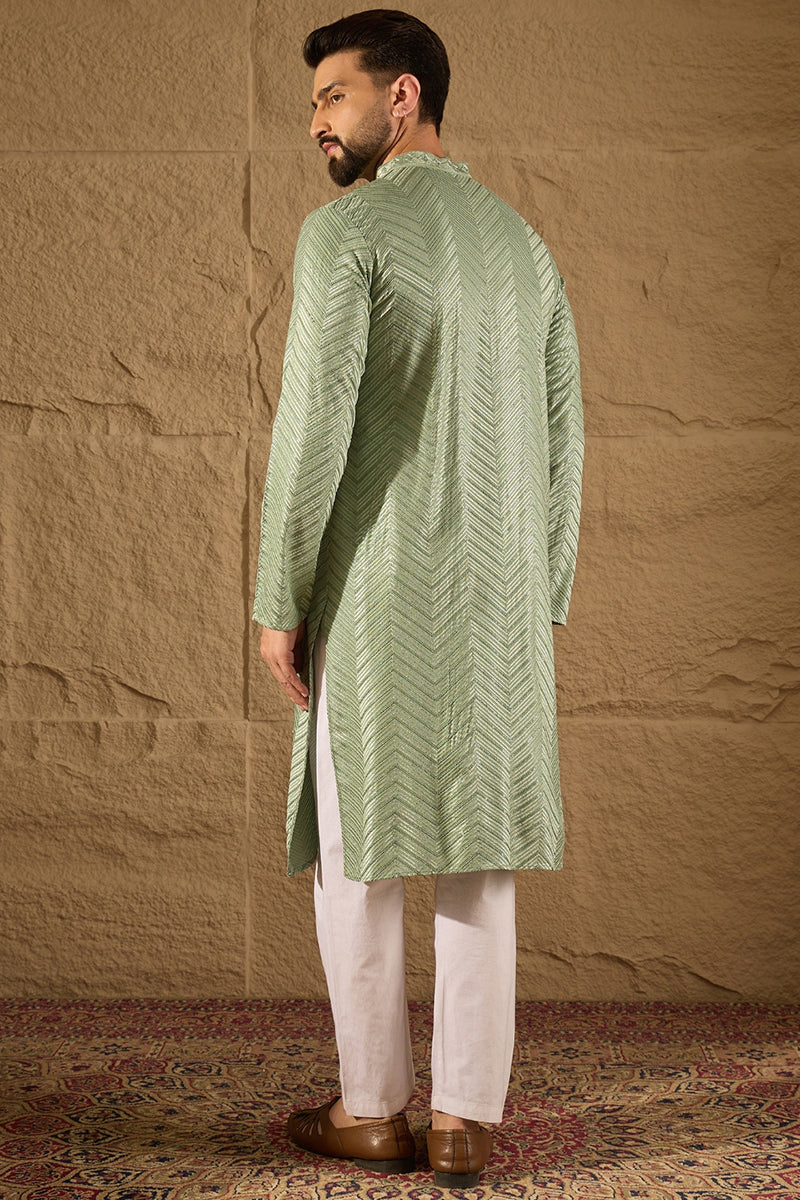 Green Viscose Rayon Solid Embroidered Straight Kurta with Trouser MKSET1203