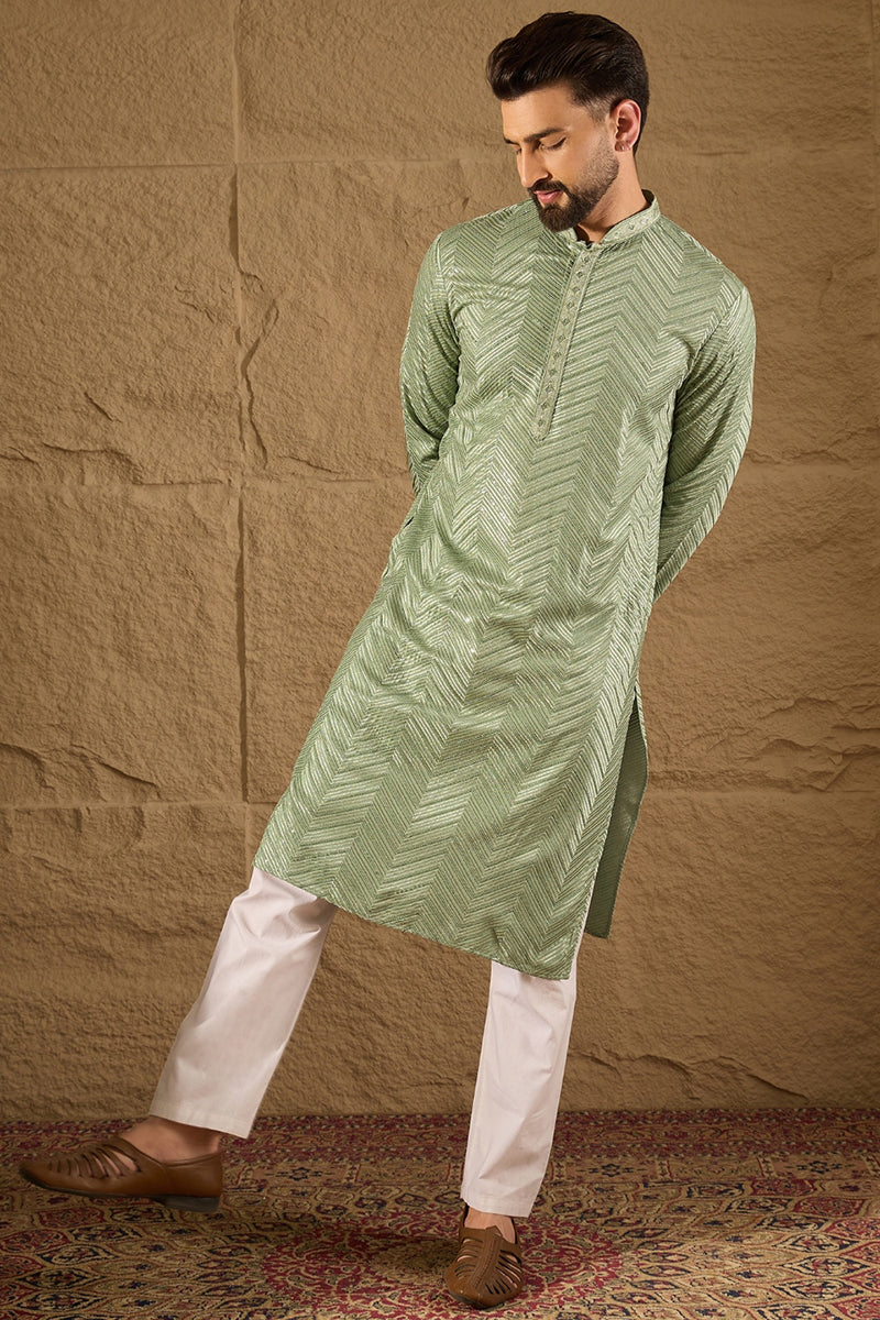 Green Viscose Rayon Solid Embroidered Straight Kurta with Trouser