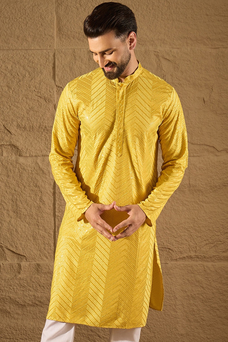 Yellow Viscose Rayon Solid Embroidered Straight Kurta with Trouser MKSET1204
