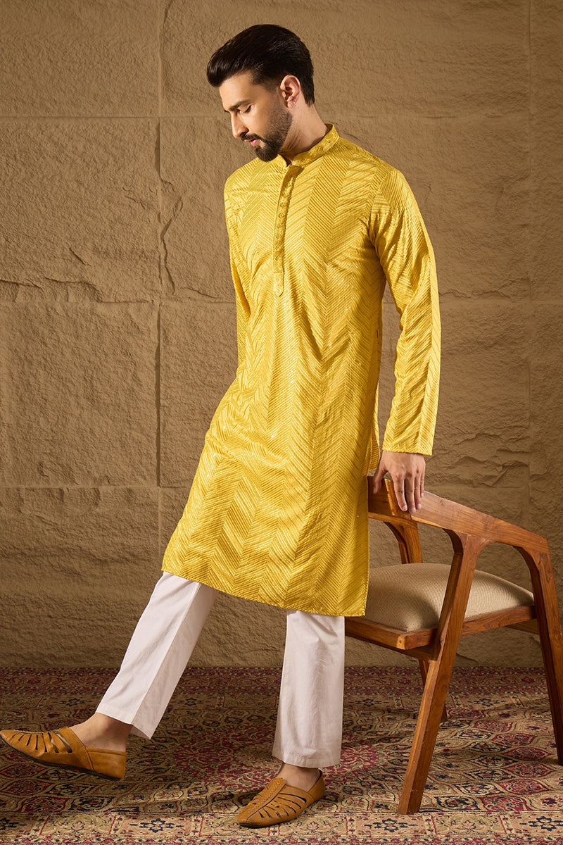 Yellow Viscose Rayon Solid Embroidered Straight Kurta with Trouser MKSET1204