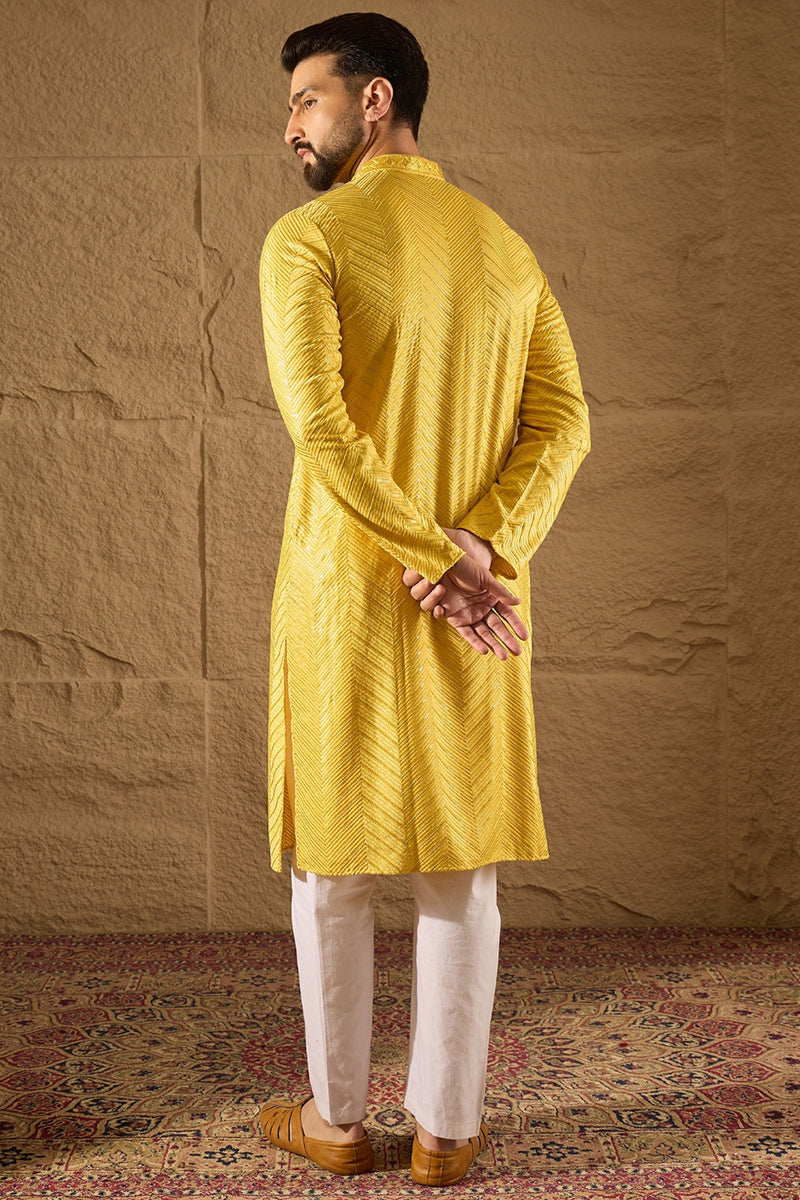 Yellow Viscose Rayon Solid Embroidered Straight Kurta with Trouser MKSET1204
