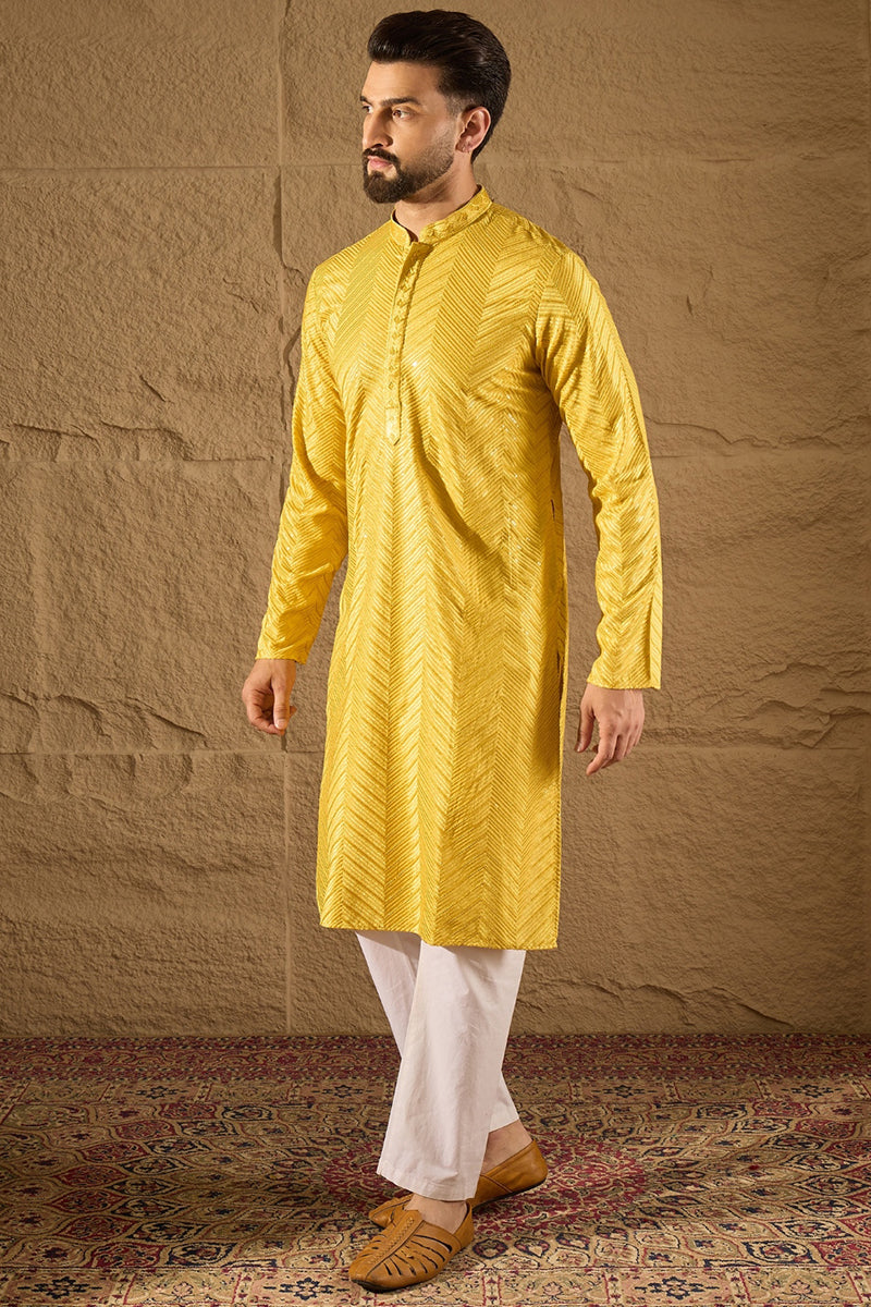 Yellow Viscose Rayon Solid Embroidered Straight Kurta with Trouser
