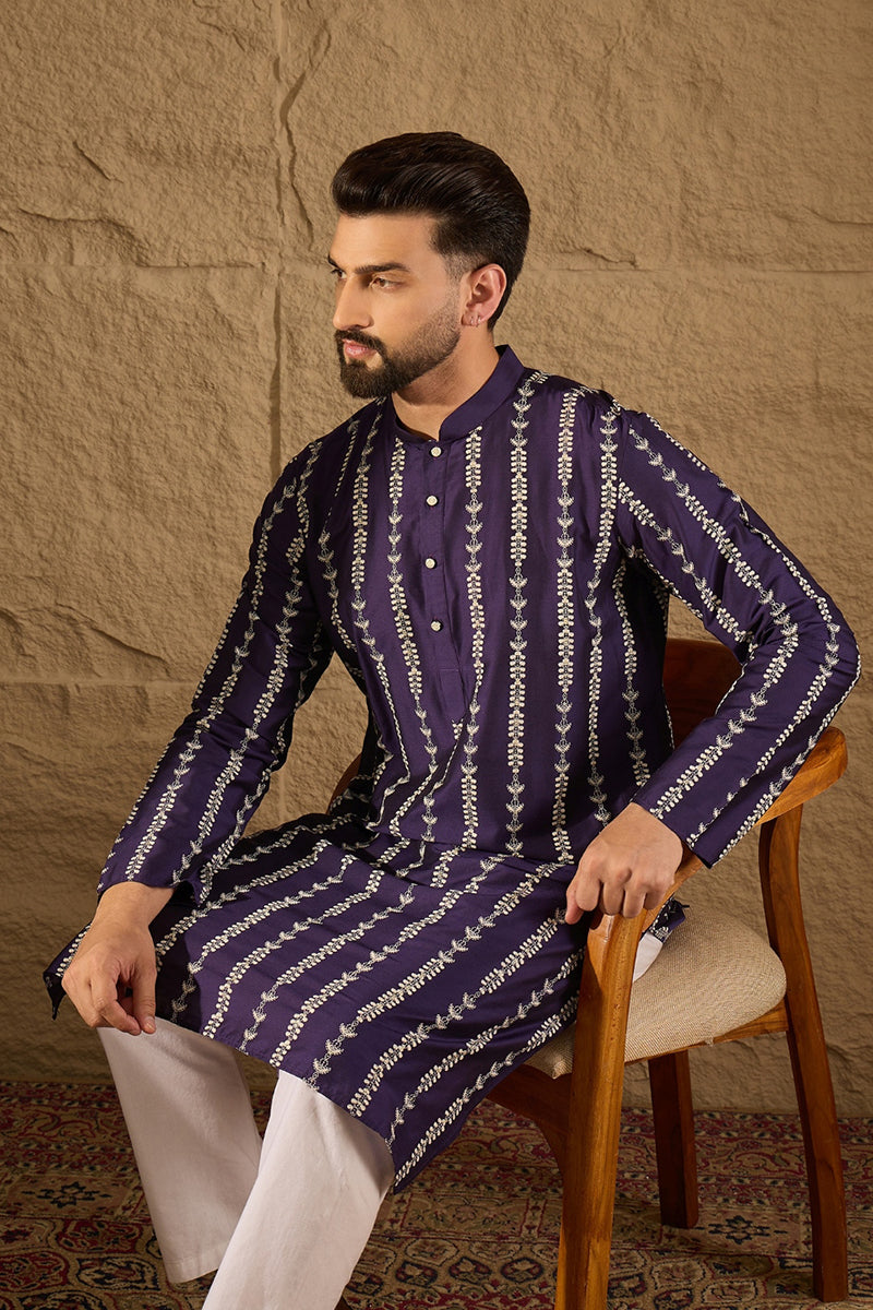 Purple Viscose Rayon Ethnic Motifs Printed Straight Kurta with Trousers MKSET1280