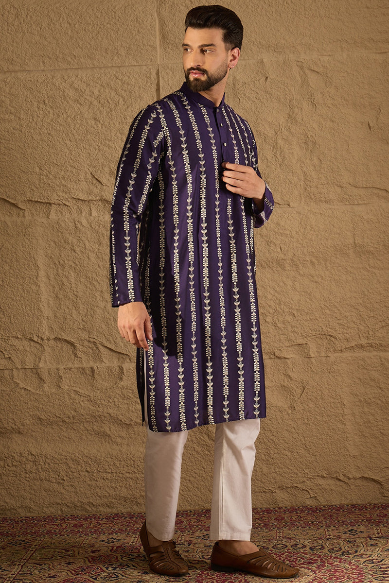 Purple Viscose Rayon Ethnic Motifs Printed Straight Kurta with Trousers MKSET1280