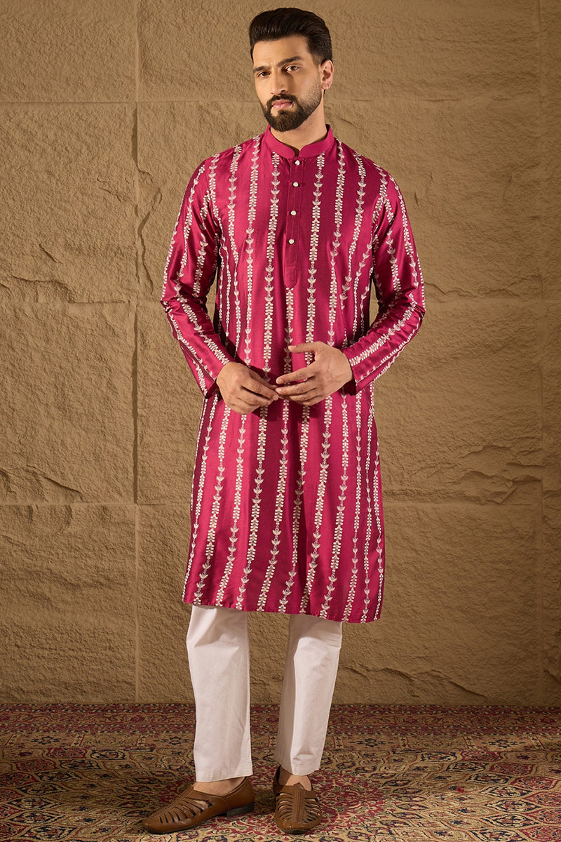 Pink Pure Silk Ethnic Motifs Printed Straight Kurta with Trousers MKSET1283