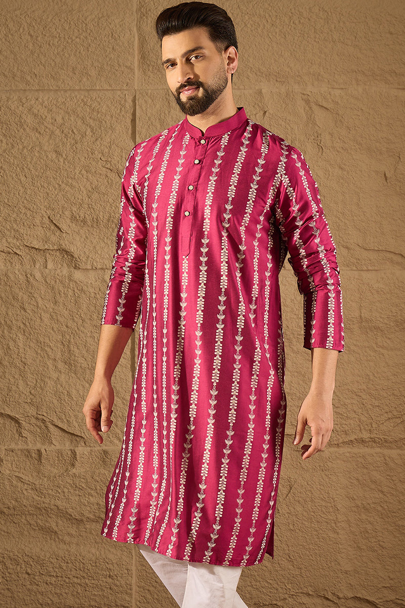 Pink Pure Silk Ethnic Motifs Printed Straight Kurta with Trousers MKSET1283