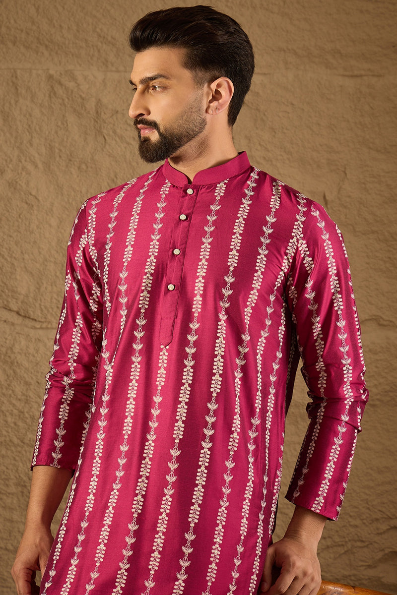 Pink Pure Silk Ethnic Motifs Printed Straight Kurta with Trousers MKSET1283