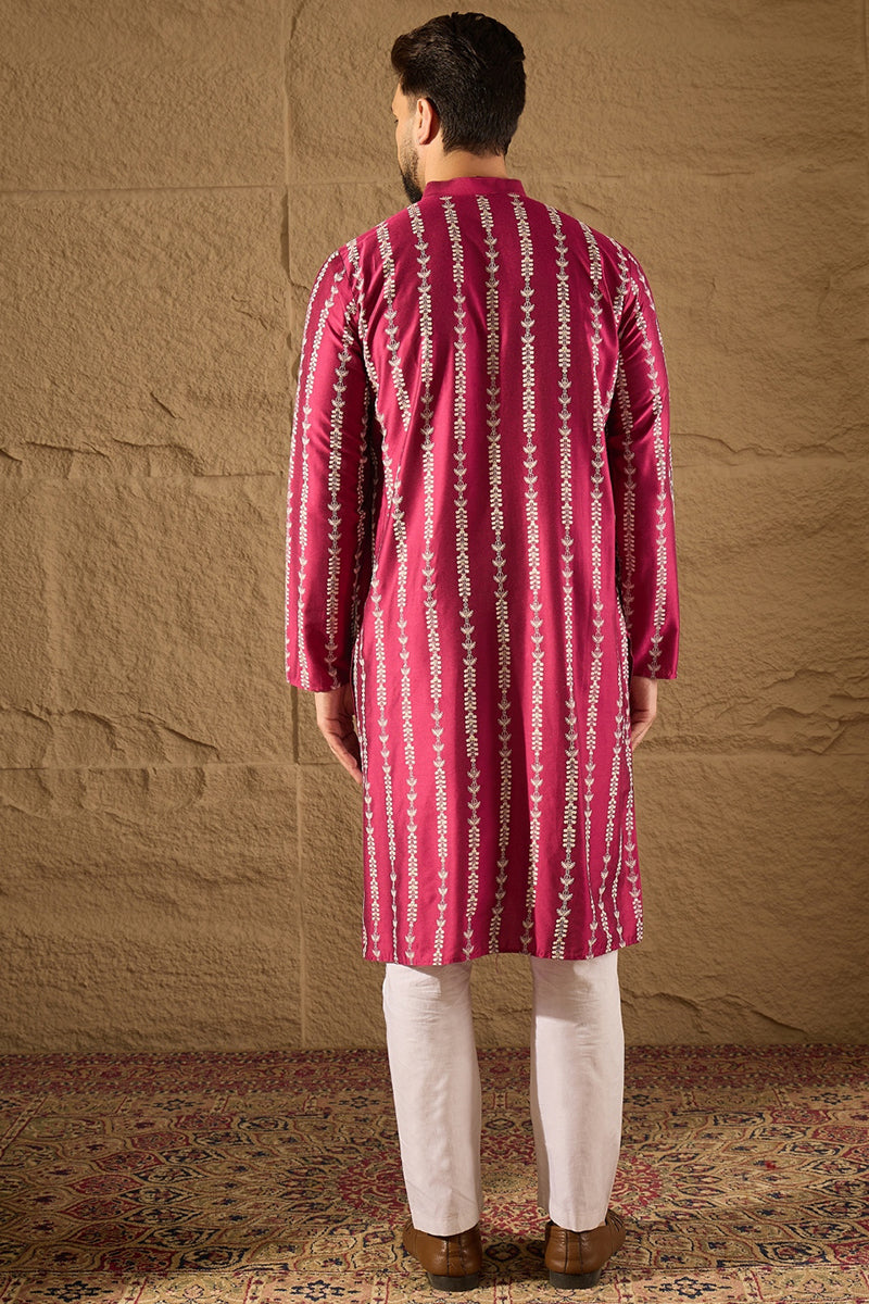 Pink Pure Silk Ethnic Motifs Printed Straight Kurta with Trousers MKSET1283