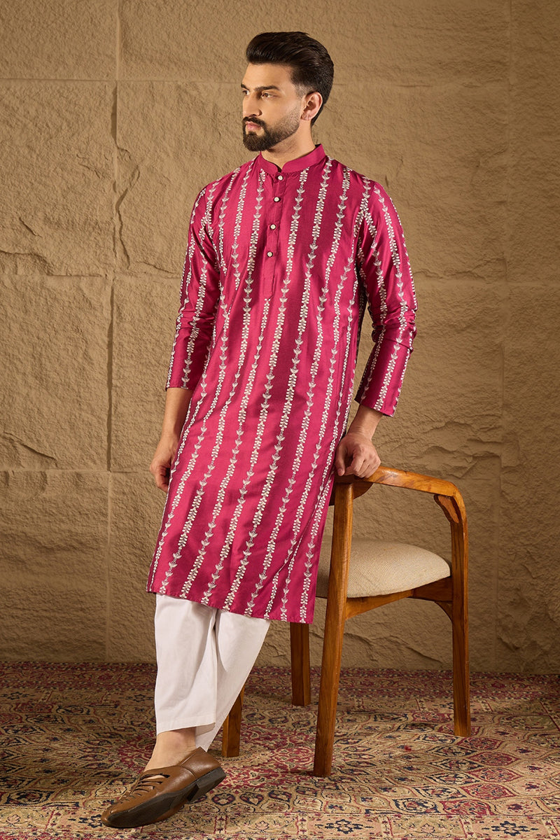 Pink Pure Silk Ethnic Motifs Printed Straight Kurta with Trousers