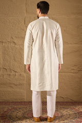 white silk blend solid embroidered straight kurta with trouser