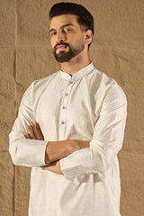white silk blend solid embroidered straight kurta with trouser