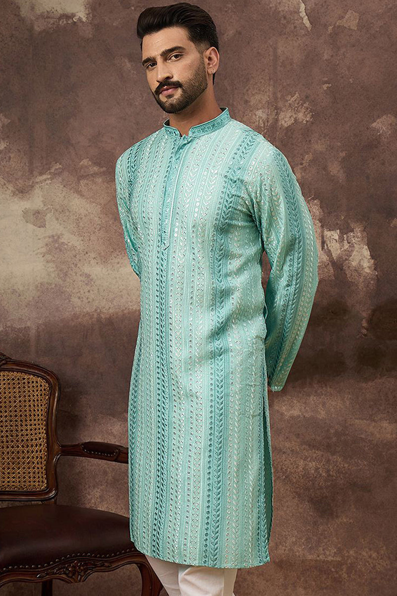 Blue Viscose Rayon Solid Embroidered Straight Kurta with Trouser MKSET1324