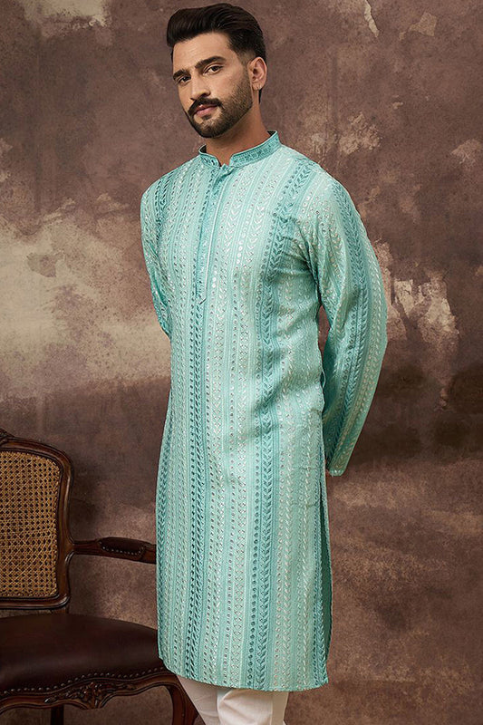 Blue Viscose Rayon Solid Embroidered Straight Kurta with Trouser MKSET1324