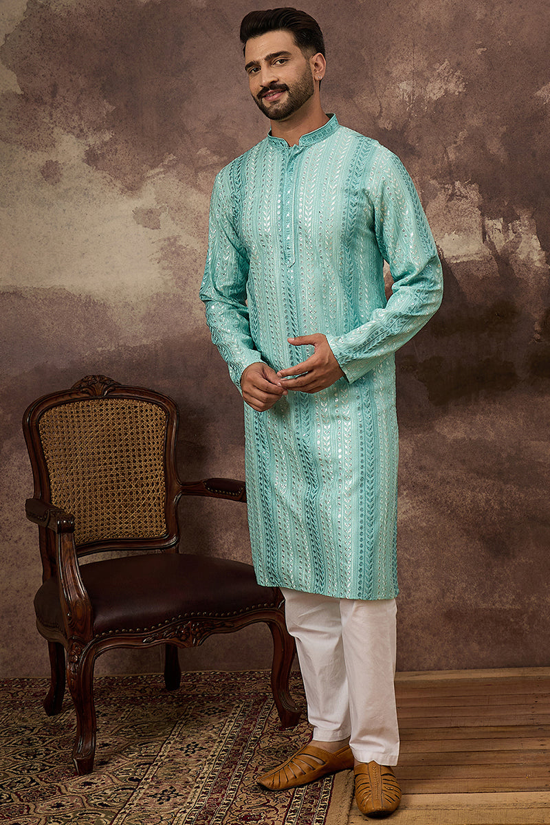 Blue Viscose Rayon Solid Embroidered Straight Kurta with Trouser MKSET1324