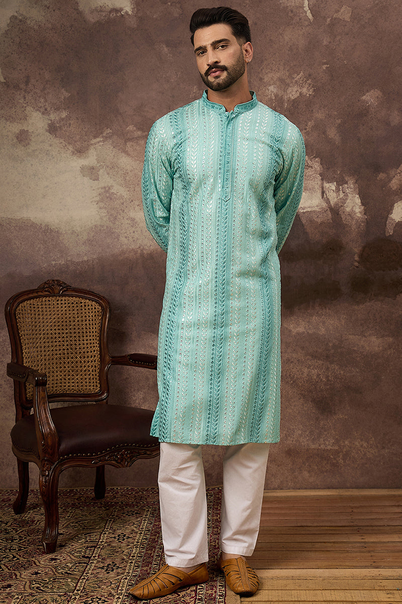 Blue Viscose Rayon Solid Embroidered Straight Kurta with Trouser MKSET1324