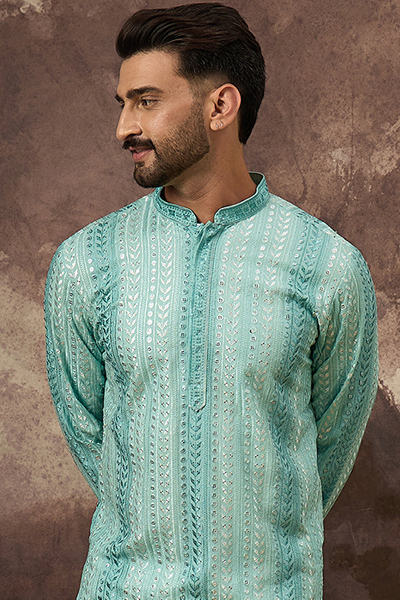 Blue Viscose Rayon Solid Embroidered Straight Kurta with Trouser