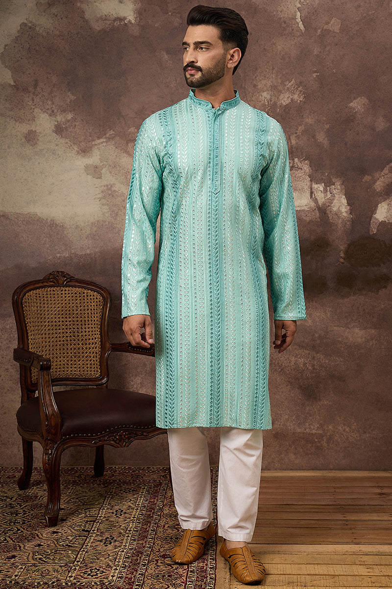 Blue Viscose Rayon Solid Embroidered Straight Kurta with Trouser