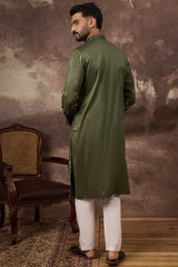 green silk blend solid embroidered straight kurta and trouser