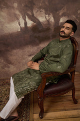 green silk blend solid embroidered straight kurta and trouser