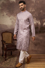lavender silk blend solid embroidered straight kurta and trouser