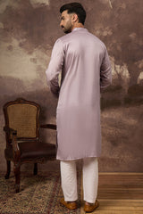 lavender silk blend solid embroidered straight kurta and trouser