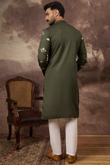 green silk blend solid embroidered straight kurta and trouser