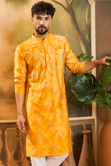 orange silk blend batik embroidered straight kurta with trouser