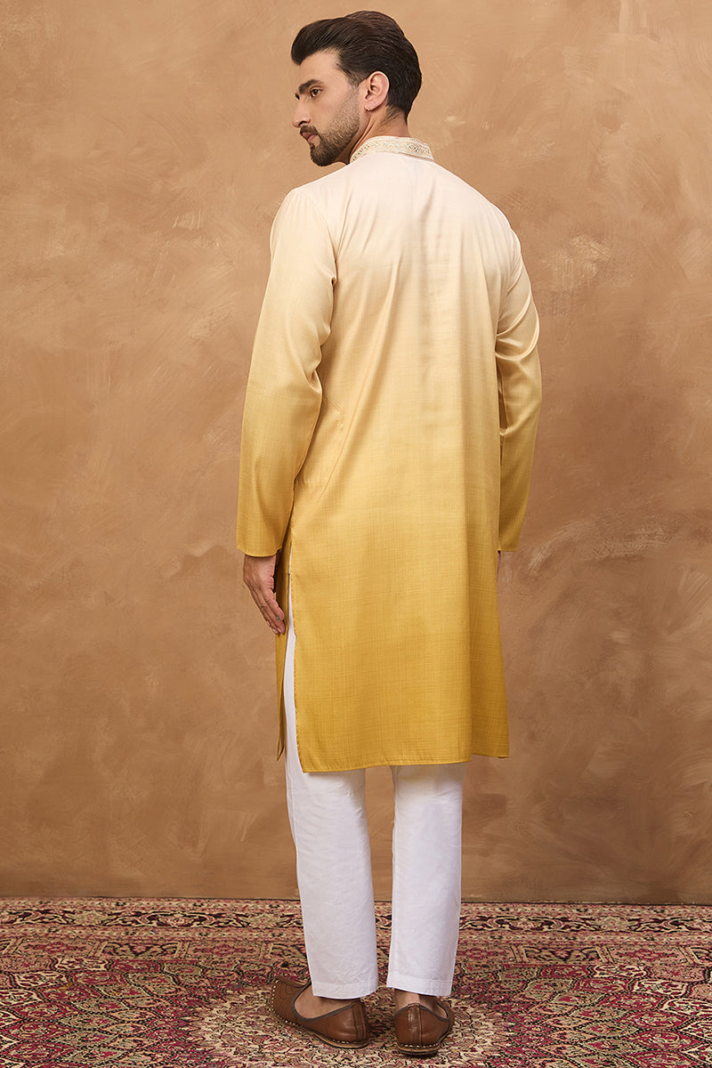 Yellow Silk Blend Solid Embroidered Straight Kurta With Pant Set MKSET1486